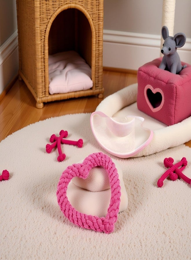 Sluswallow Pink Cute Dog/Cat Chew Toys, Dog Toys for Chewers, Heavy Duty Dental Dog Rope Toy for Dogs, Creative Love Heart Shaped Interactive Rope Dog Toys, Cotton Puppy Teething Chew Tug Toy Dark Pet Supplies - Image 4